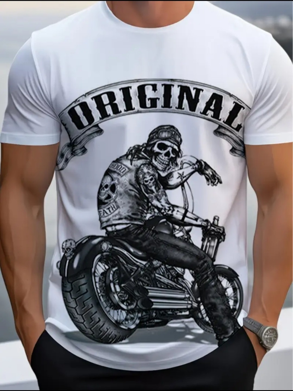 Original Skull Biker Graphic Tee - White